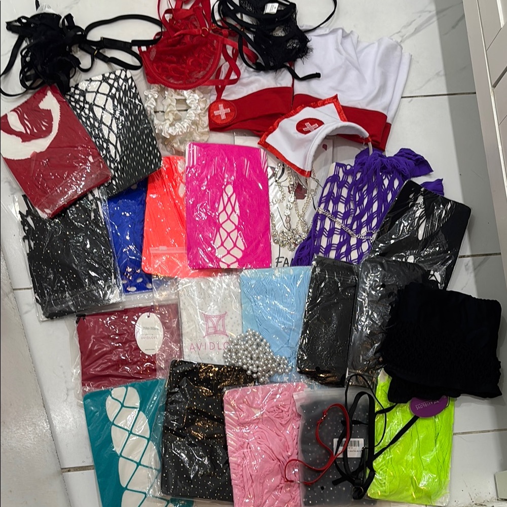 Bundle Fishnet and Lace Lingerie Set